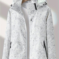 [Tropical Hooded Jacket] Lightweight Women's Hooded Jacket | Casual Zip-Up Outdoor with Tropical Leaf Print, Removable Hood & Adjustable Cuffs for Spring Summer Fall, Hiking, Travel, Camping, Camping Gear