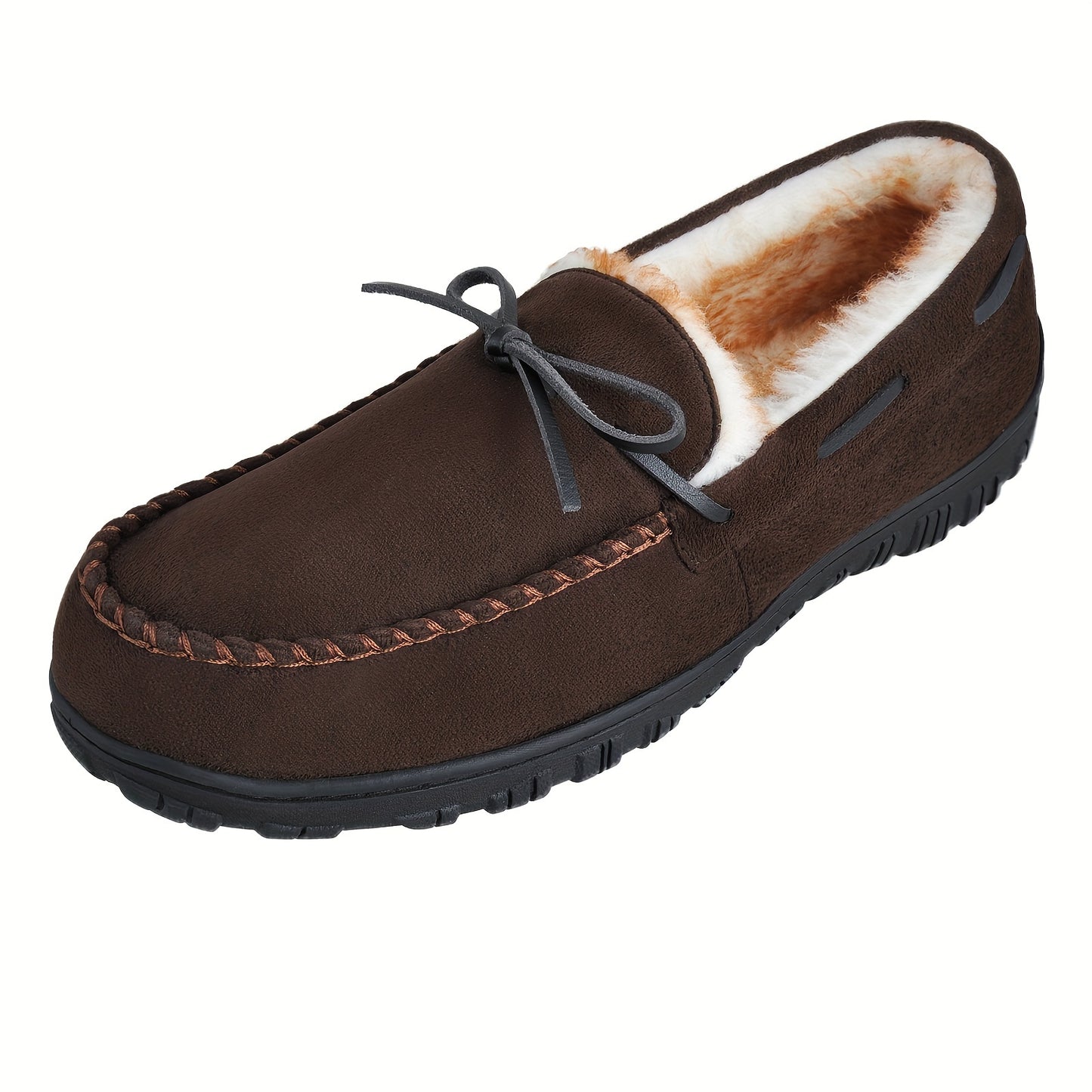 Plus Size Men's Solid Colour Slip On Loafer Shoes With Warm Plush Lining, Comfy Non Slip Rubber Sole Durable Home Shoes, Men's Footwear