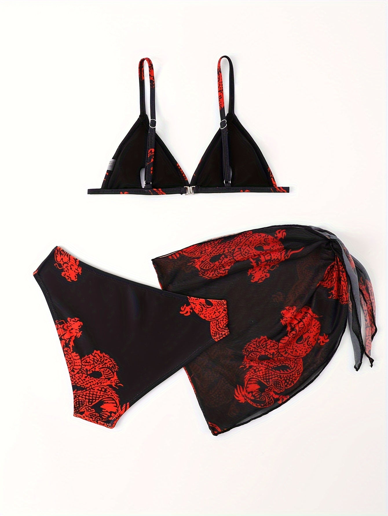 Trendy & Elegant Girls 3pcs Bikini Swimwear Set Comfy Bathing Suit Summer Clothes Beach