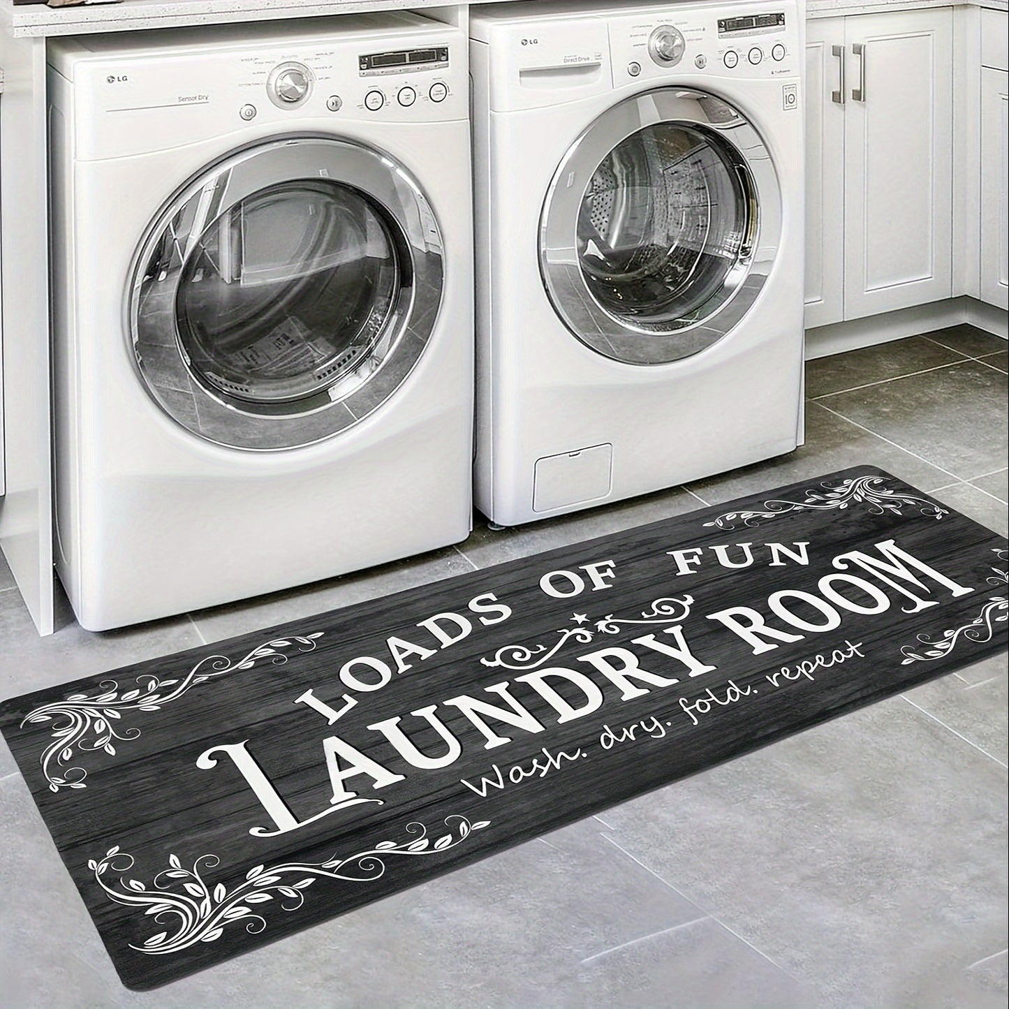 1pc Non Slip Laundry Room High Quality Runner Rug, Decor Non-Skid Comfort Standing Mat Machine Washable Text Design Laundry Mat, Floor Mats & Matting for Kitchen, Porch, Bathroom, Hotel, Commercial Laundry Rooms, And Home