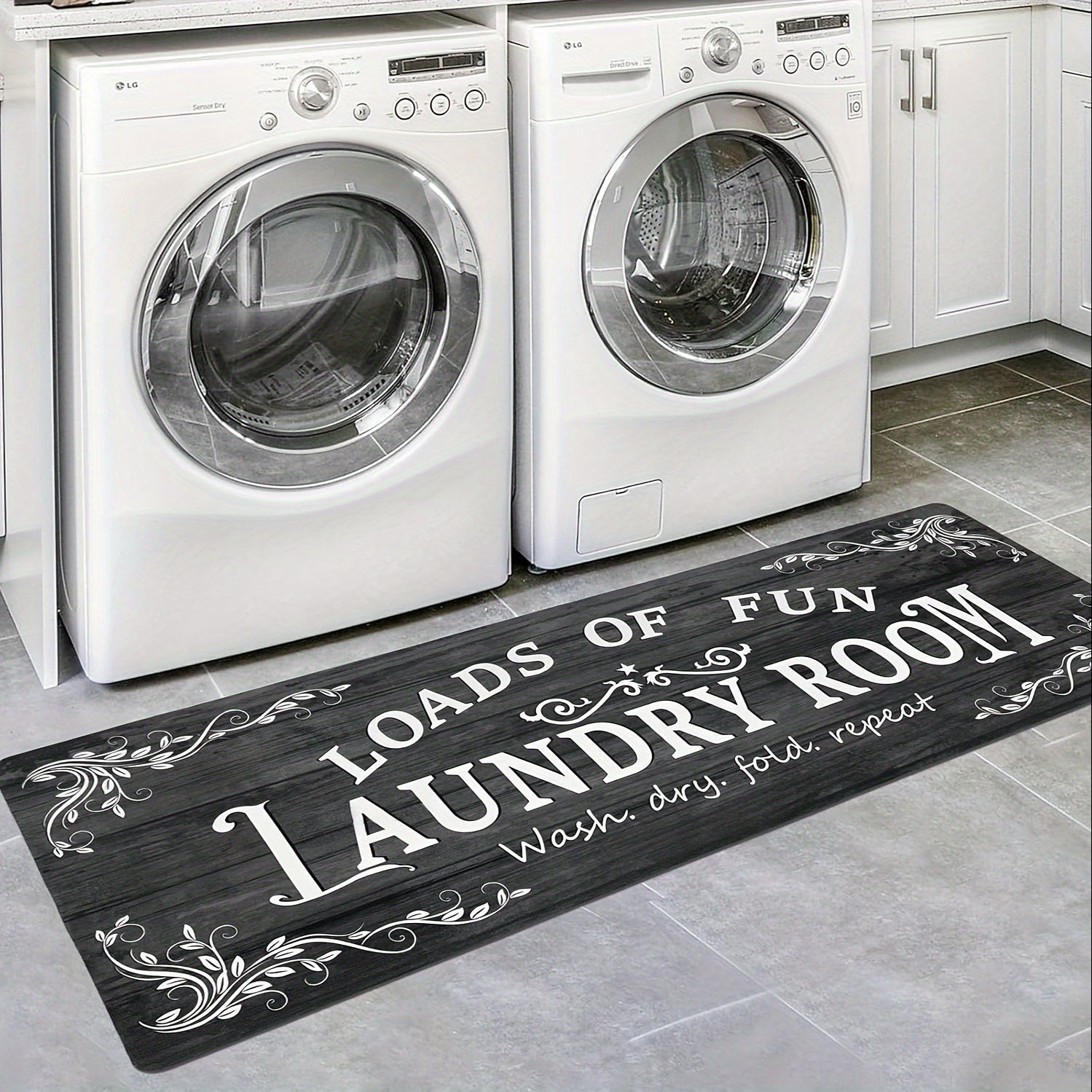 1pc Non Slip Laundry Room High Quality Runner Rug, Decor Non-Skid Comfort Standing Mat Machine Washable Text Design Laundry Mat, Floor Mats & Matting for Kitchen, Porch, Bathroom, Hotel, Commercial Laundry Rooms, And Home