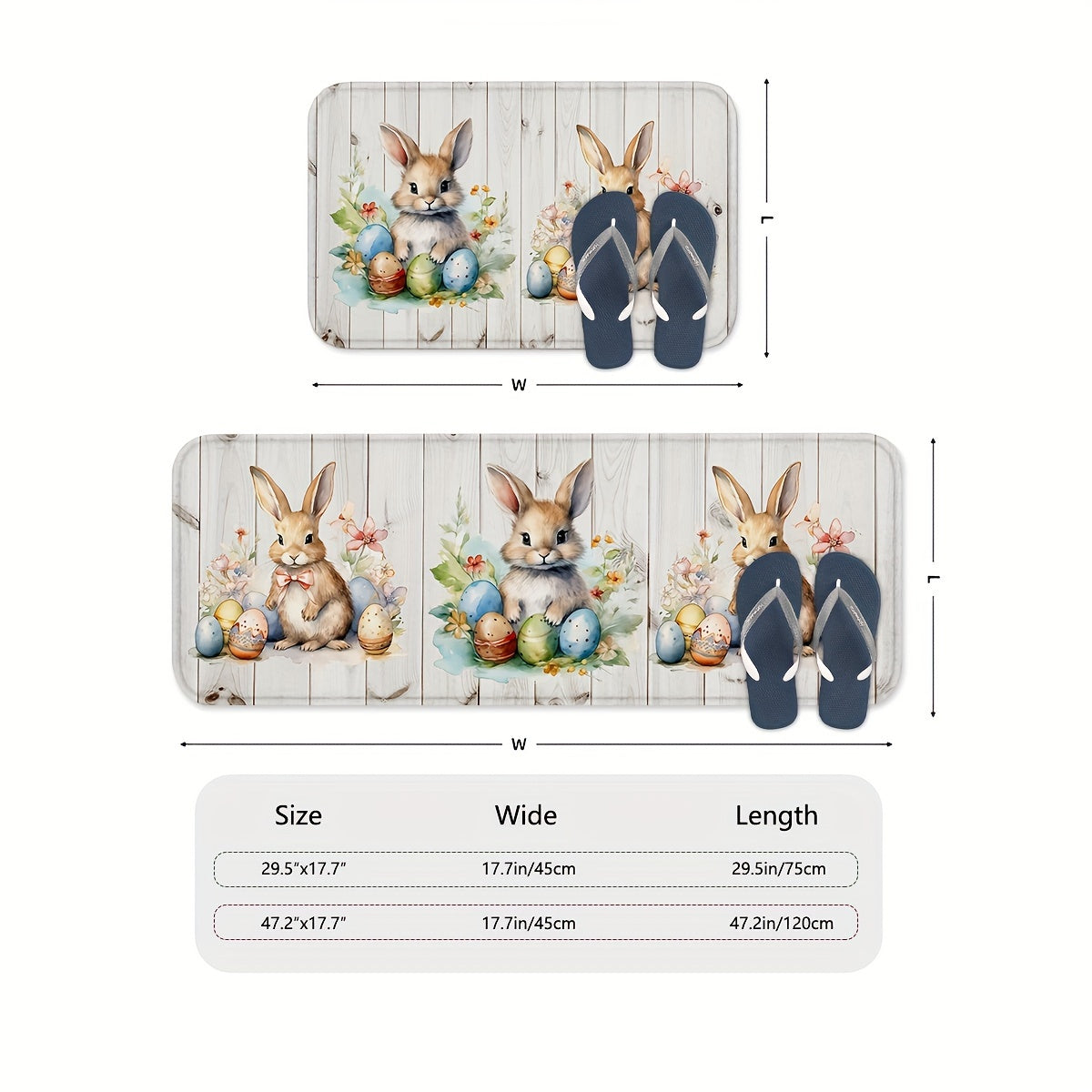 1 Set Easter Bunny Non-Slip Kitchen Rug, Machine Washable Polyester Knit Floor Mats, Lightweight Cushioned Comfort Standing Mat for Home Office, Sink, Laundry, Bathroom - Machine Made Runner