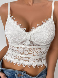 Floral Lace Push Up Cami Coeset, Contrast Mesh Hollow Out Crop Top Bra, Women's Lingerie & Underwear