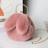 Kawaii Fluffy Bunny Kiss Lock Handbag – Stylish Year of the Rabbit Chain Shoulder Bag with Polyester Lining