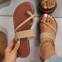 Women's Flat Slide Sandals, Toe Loop Braided Band Slip On Shoes, Casual Beach Slides