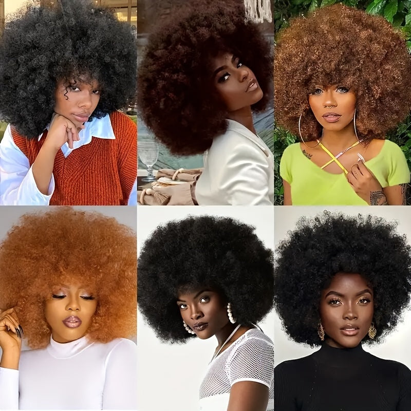 Short Afro Wigs For Women Blonde 10 Inch Afro Curly Wig With Bangs 70s Large Bouncy Soft Synthetic Female Wigs For Party Cosplay