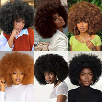 Short Afro Wigs For Women Blonde 10 Inch Afro Curly Wig With Bangs 70s Large Bouncy Soft Synthetic Female Wigs For Party Cosplay