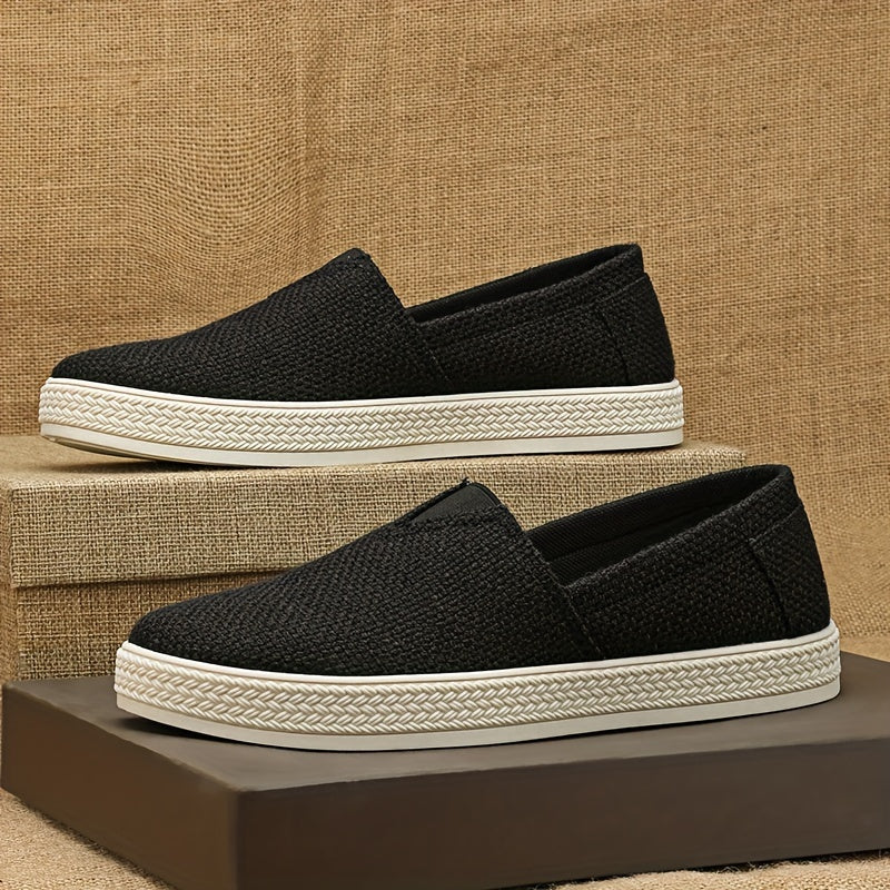 Comfy Slip-On Loafers - Men's Canvas Shoes with Breathable Solid Colours, Non-Slip Soles, Durable Design for Outdoor Activities and Casual Walking - Comfortable, Relaxed Fit for Men's Footwear