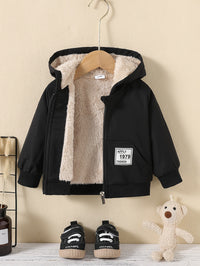 Kids Fleece Lined Warm Hooded Zipper Coat, Toddler Baby's Casual Hoodie Jacket