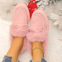Women's Winter Snow Boots with Plush Faux Collar, Slip-On Round Toe Ankle Boots, Soft Fabric Upper & Rubber Sole for Ice & Snow, Pink Cozy Warm Shoes, Plus Size Available, Casual/Dressy Outfits, Botas De Invierno Para Mujer,