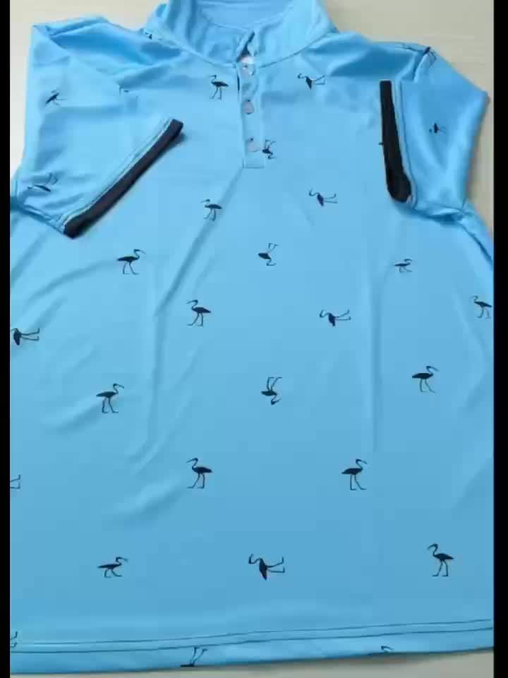 Men's Casual Shirt with Striped Collar & Golf Silhouette Pattern - Vibrant Blue, Breathable Fabric, Machine Washable, Regular Fit for Golf & Leisure Wear, Golf Shirt, Active Lifestyle Apparel, Colorful Casualwear, Durable Cas