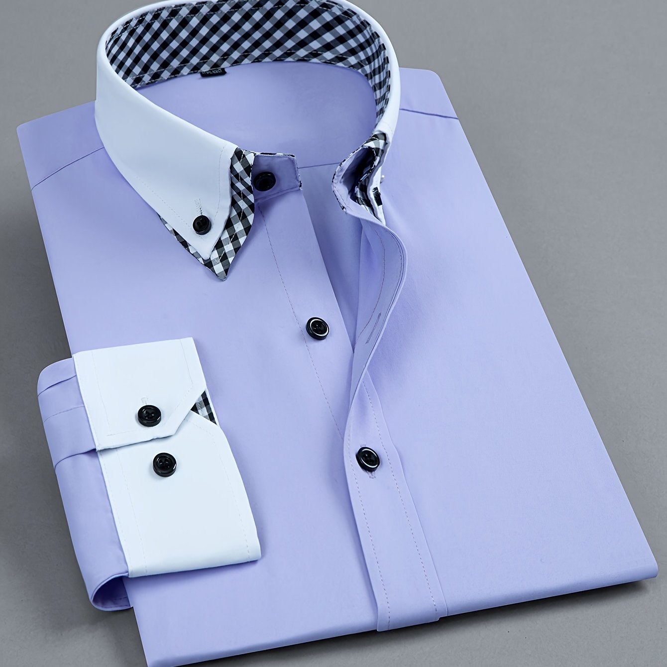 Chic Spring/Fall Men's Casual Shirt - Contrast Collar, Color Block, Long Sleeve, Easy Care, Perfect for Weekend