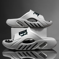 Men's Stree Style Letter Print Open Toe Breathable Acupressure Foot Massage Slippers, Comfy Non Slip Casual Soft Sole Slides, Men's Footwear