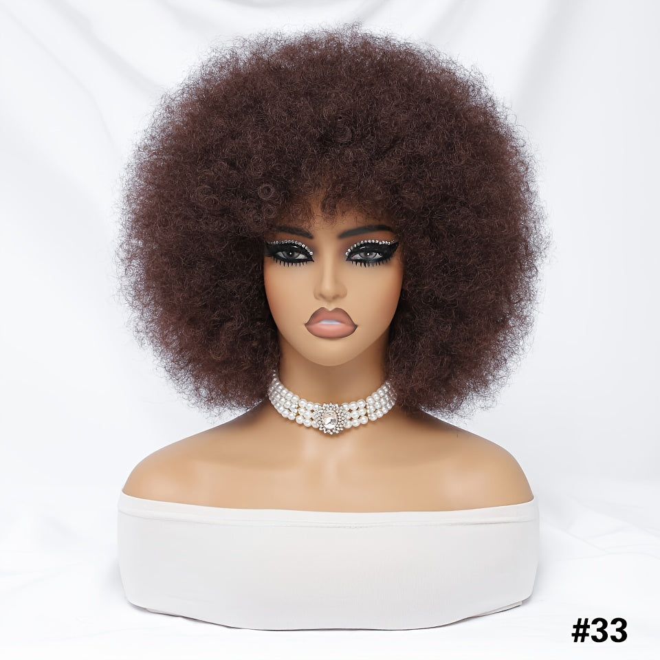 Short Afro Wigs For Women Blonde 10 Inch Afro Curly Wig With Bangs 70s Large Bouncy Soft Synthetic Female Wigs For Party Cosplay