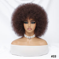 Short Afro Wigs For Women Blonde 10 Inch Afro Curly Wig With Bangs 70s Large Bouncy Soft Synthetic Female Wigs For Party Cosplay