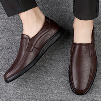 CLOHOO Men's Slip-On Casual Shoes - Genuine Leather Upper, Rubber Sole with PU Cushioned Insole, All-Season Comfort for Business & Vacation, Brown/Black, Casual Footwear | Classic Slipon | Rubber Sole Footwear