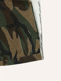 Women's Plus Size Casual Camouflage Denim Shorts, Frayed Hem, High-Waisted Summer Fashion, Camo Pattern, Streetwear Style