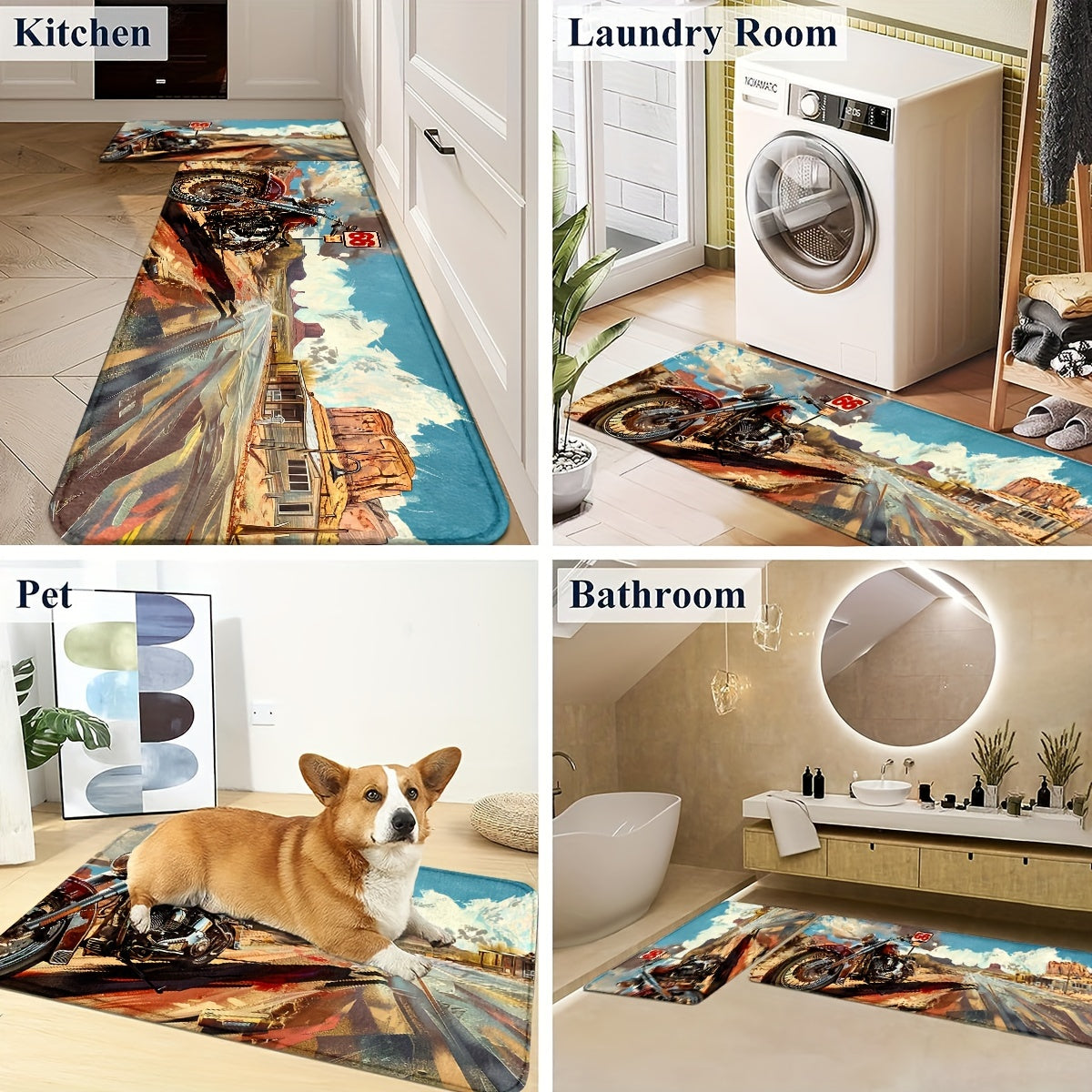 1/2pcs, Motorcycles And Route 66 Kitchen Rugs Non Slip Washable Thicken Kitchen Mat Kitchen Carpet Rugs For Kitchen Floor Kitchen Mats For Floor Kitchen Rugs Non Slip Kitchen Runner