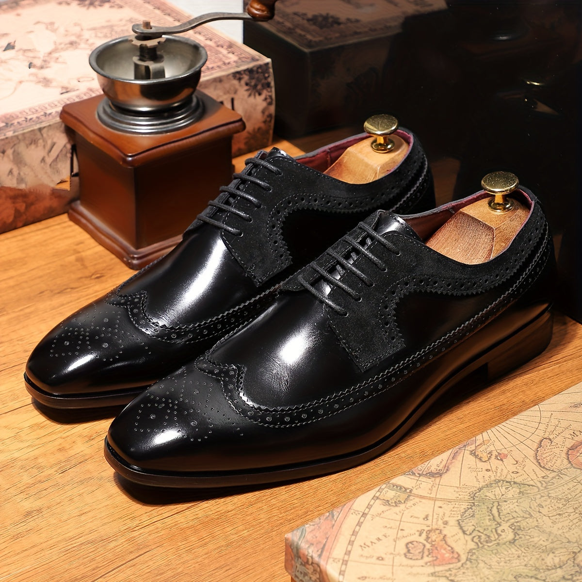 Classic Wingtip Longwing Brogues Derby Shoes - Ultra Comfy, Non-Slip, Durable Rubber Soles, Breathable Lining, Office-Ready, Men's Footwear for Formal Occasions