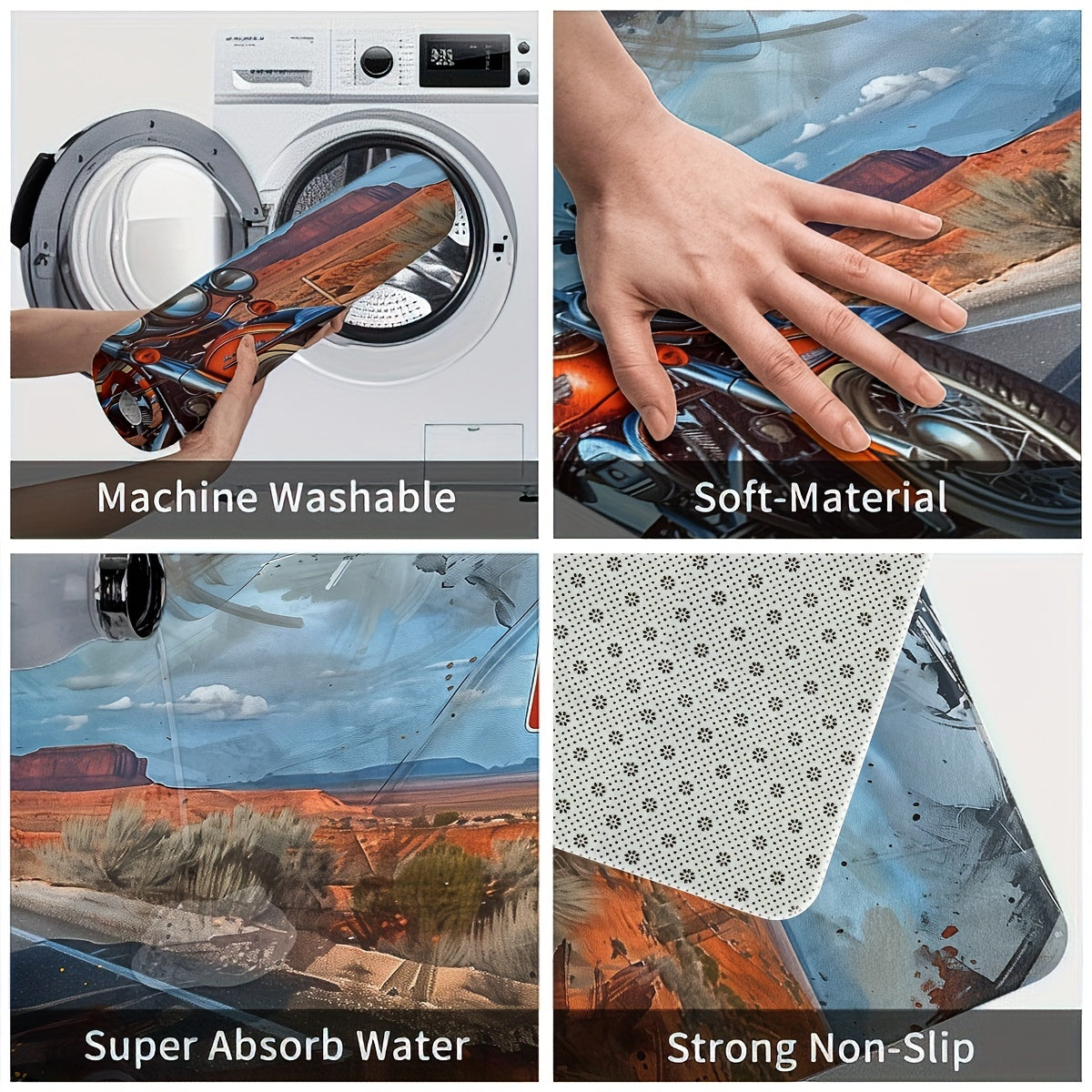 1/2pcs, Motorcycles And Route 66 Kitchen Rugs Non Slip Washable Thicken Kitchen Mat Kitchen Carpet Rugs For Kitchen Floor Kitchen Mats For Floor Kitchen Rugs Non Slip Kitchen Runner