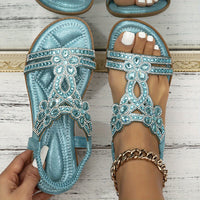 Sparkling Boho Chic Womens Flat Sandals - Elastic Ankle Strap, Slip-On, Perfect for Casual Summer Outings & Music Festivals