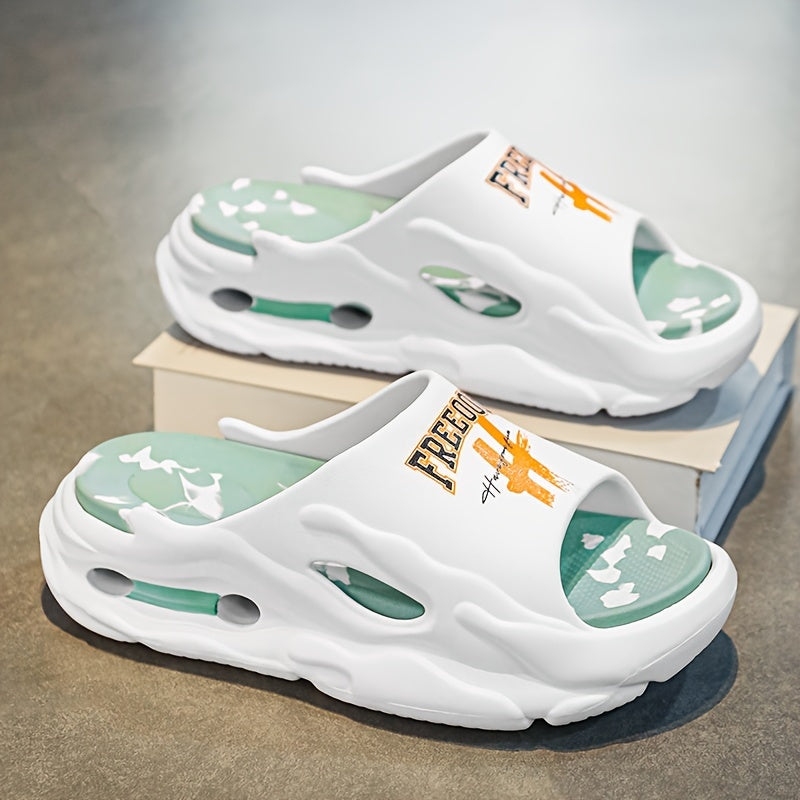 Men's Trendy Street Style Open Toe Breathable Chunky Slippers, Comfy Non Slip Durable Soft Sole EVA Slides, Men's Footwear