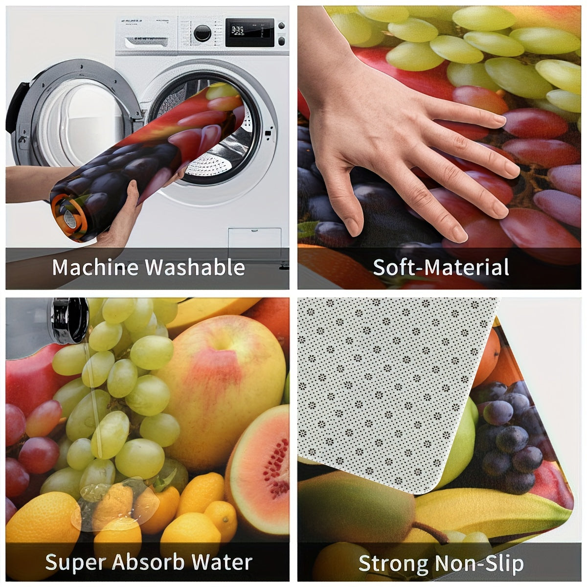 1pc/2pcs, Fruits Kitchen Mats, 0.47inch Thickness Non-Slip And Durable Bathroom Pads, Comfortable Standing Runner Rugs, Carpets For Kitchen, Home, Office, Sink, Laundry Room, Bathroom, Spring Decor