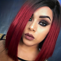 14-Inch Straight Synthetic Bob Wig with Ombre Effect - Black to Red, Heat-Resistant Fiber, Daily Cosplay & Party Style, High-Density Rose Net, Perfect for Women, Party Hair Accessory | Stylish Hairpiece | Heatresistant Fiber,