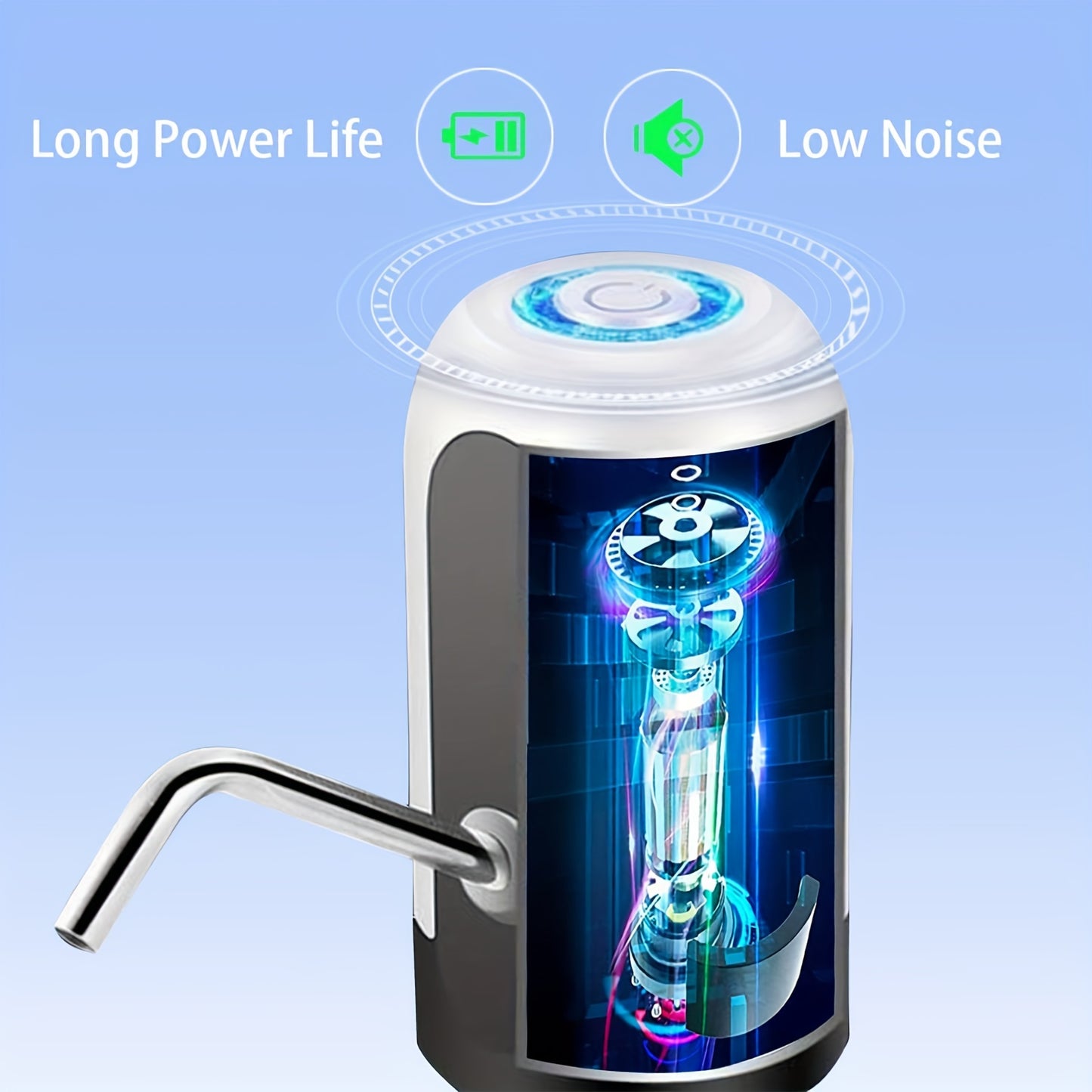 [Sanhao Electric Pump] Sanhao 1pc Electric Water Jug Pump - USB Rechargeable Automatic Drinking Water Dispenser for 3-5 Gallon Bottles - Portable Insert Mount with Built-in Lithium Battery for Camping, Sleek Design, Transpare