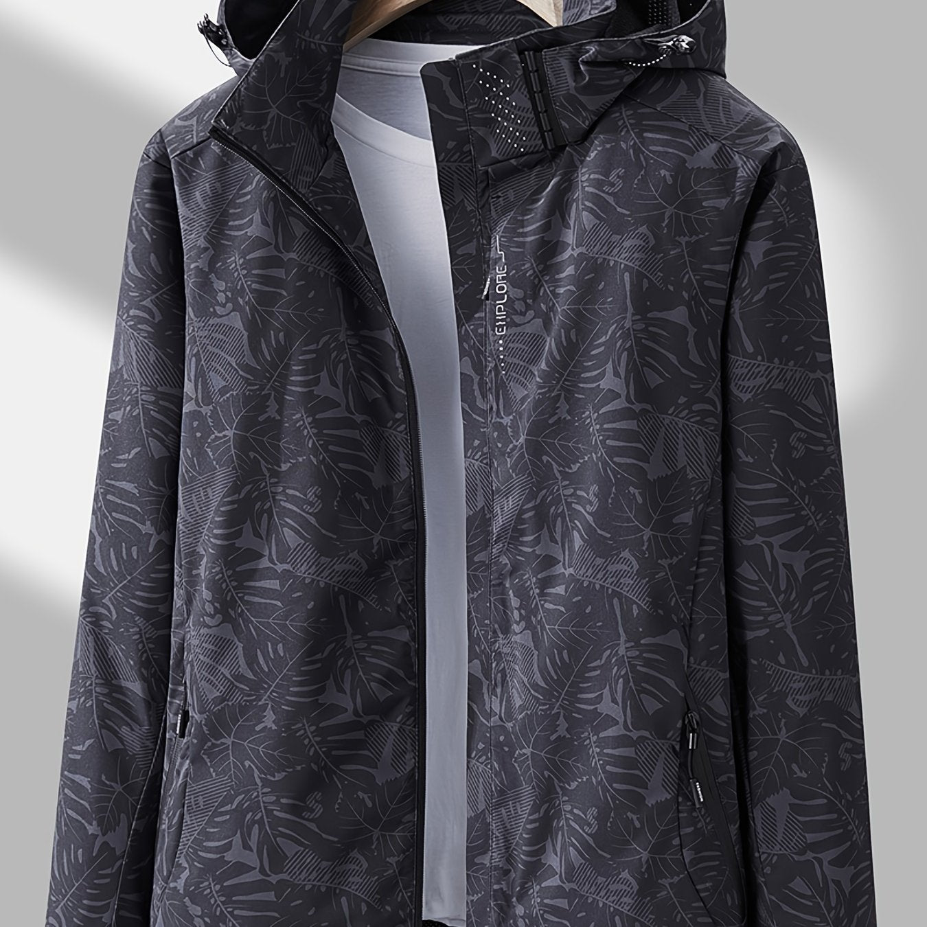 [Tropical Hooded Jacket] Lightweight Women's Hooded Jacket | Casual Zip-Up Outdoor with Tropical Leaf Print, Removable Hood & Adjustable Cuffs for Spring Summer Fall, Hiking, Travel, Camping, Camping Gear