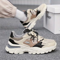 Men's Knit Breathable Chunky Shoes, Casual Lace Up Comfy Soft Sole Sneakers For Outdoor Activities, Spring And Summer, men's footwear