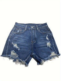 Ripped Hem Denim Shorts