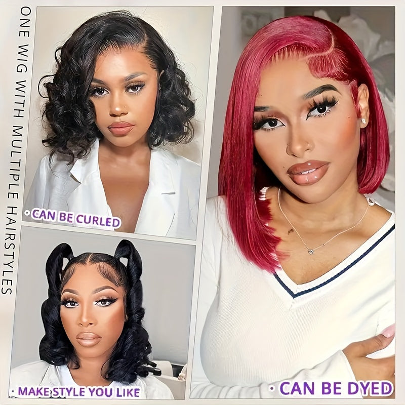 180% Density Glueless Bob Wig - Seamless Body Wave Human Hair with Pre-Plucked Lace Front & Pre-Cut 13x4 Closure - Effortless Wear for Beginners - Natural, Easy-On Style for Women