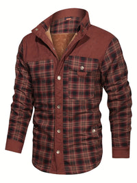 Men's Trendy Thermal Cotton Jacket, Mature Stylish Lapel Button Up Coat For Winter Outdoor Events