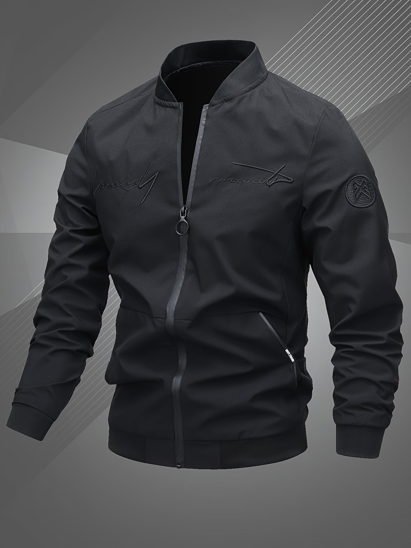 Men'S Letter Embroidered Casual Bomber Jacket