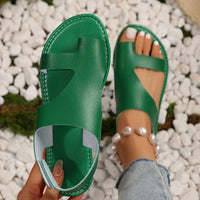 Stylish Comfort: Breathable Faux Leather Flat Sandals with Secure Toe-Strap, Hook Closure