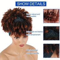 Headband Wigs For Women, Synthetic Short Afro Kinky Curly Wigs Dark Brown Wig With Bangs Wrap Wigs 2 In 1 Turban Wig Drawstring High Puff Wigs Headwrap Wigs With Headband Attached Updo Music Festival