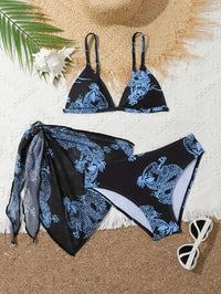 Trendy & Elegant Girls 3pcs Bikini Swimwear Set Comfy Bathing Suit Summer Clothes Beach