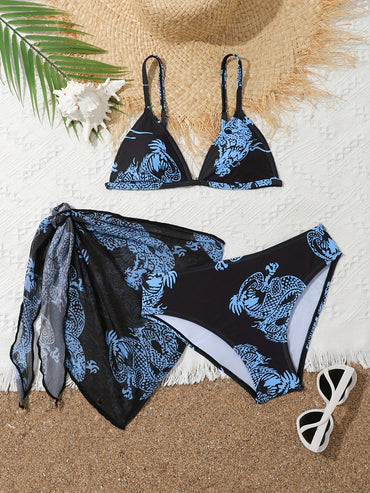 Trendy & Elegant Girls 3pcs Bikini Swimwear Set Comfy Bathing Suit Summer Clothes Beach