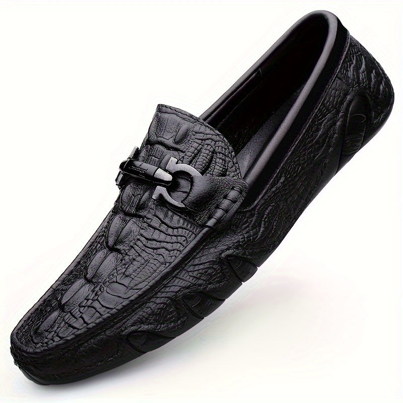 Men's Solid Colour Top Grain cow Leather Vintage Slip On Penny Loafer Shoes, Comfy Non Slip Durable Rubber Sole Formal Shoes, Men's Footwear