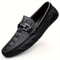 Men's Solid Colour Top Grain cow Leather Vintage Slip On Penny Loafer Shoes, Comfy Non Slip Durable Rubber Sole Formal Shoes, Men's Footwear