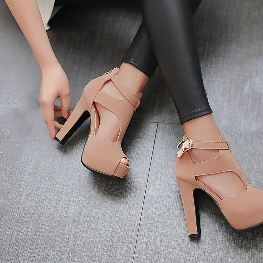 Elegant Peach Platform High Heels for Women - Breathable Summer Stiletto Sandals with Open Toe Design, Ankle Strap, and Faux Cover Interior - Ideal for Work & Casual Wear, Stiletto Heels