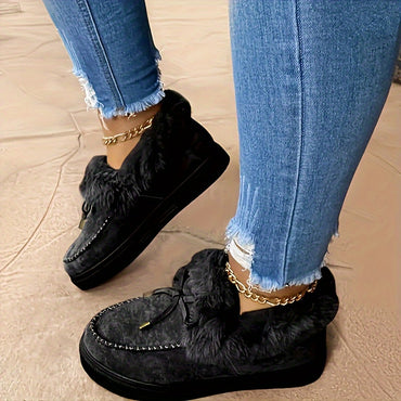 Women's Winter Snow Boots with Plush Faux Collar, Slip-On Round Toe Ankle Boots, Soft Fabric Upper & Rubber Sole for Ice & Snow, Pink Cozy Warm Shoes, Plus Size Available, Casual/Dressy Outfits, Botas De Invierno Para Mujer,