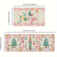 2pcs Diamond Plaid Nutcracker Merry Christmas Kitchen Mats Footprints, Winter Decor Low-Profile Kitchen Rugs For Floor - 17x29 And 17x47 Inch