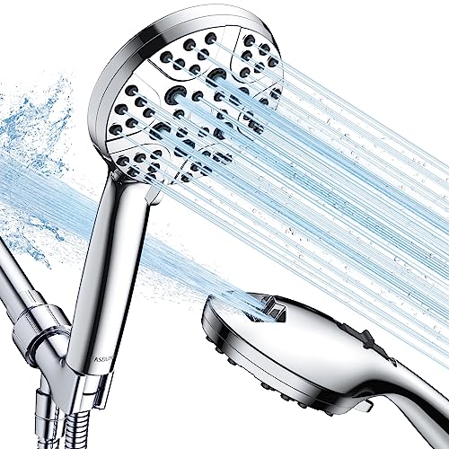 FASDUNT High Pressure Shower Head with Handheld, 8-mode Shower Heads with 80" Extra Long Stainless Steel Hose & Adjustable Bracket, Built-in Power Wash to Clean Tub, Tile & Pets - Chrome