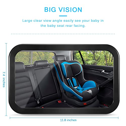 Baby Car Mirror, DARVIQS Seat Safely Monitor Infant Child in Rear Facing Seat, Wide View Shatterproof Adjustable Acrylic 360°for Backseat, Crash Tested and Certified for Safety