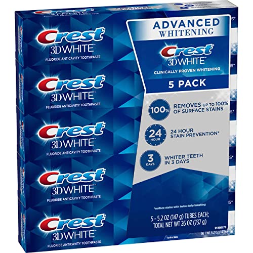 Crest 3D White Advanced Whitening Toothpaste, 5.2 oz (Pack of 5)