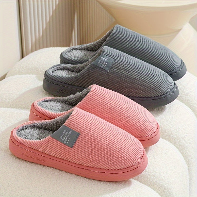 Women's & Unisex Plush Slip-On Slippers with Non-Slip Rubber Sole - Winter Warm Indoor House Shoes, Soft Plush & Cushioned Footbed, Multi-Color Options (Pink, Blue, Grey, Brown, Green, Yellow, Orange) for Home, Postpartum Car