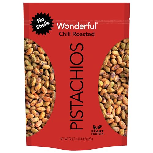 Wonderful Pistachios No Shells Chili Roasted Nuts, 22 Ounce Resealable Bag, Healthy Snack, Protein Snack, Pantry Staple