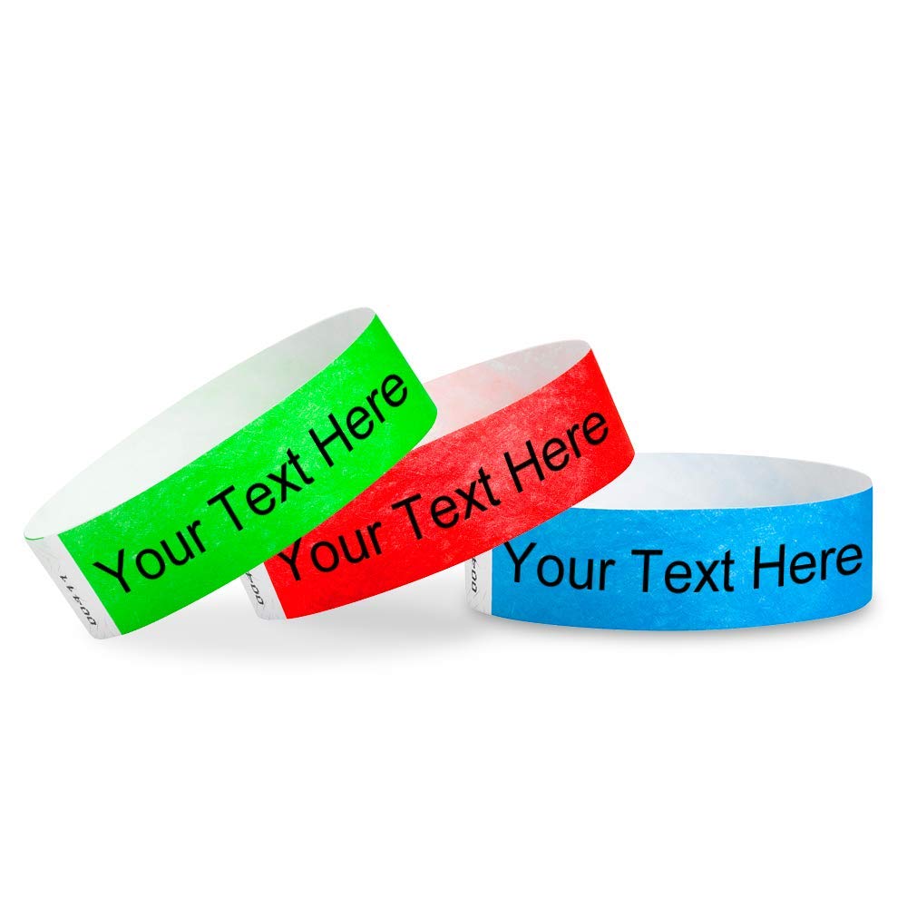 WristCo Custom Printed Wristbands - Select a Color, Quantity & Personalize Any Text to Wrist Band ID Bracelets for Events Concert Party Festival Security Admission VIP